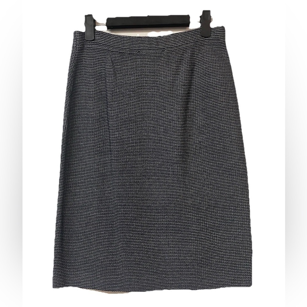NWOT St. John Santana Knit Wool Blend Pencil Skirt Navy White Check US 2 Classic - Picture 8 of 9
